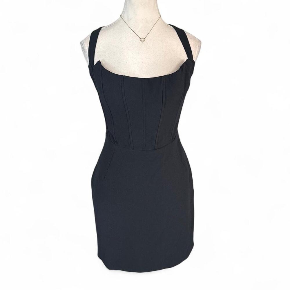 Oh Polly black corset mini dress with zipper back and straps, size us size 8